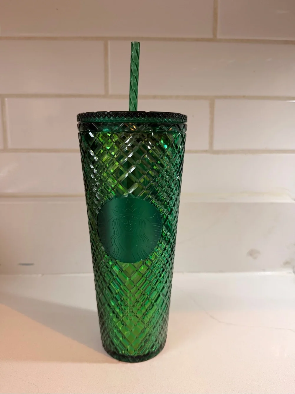 Starbucks Emerald Green Textured Cold Cup with Straw